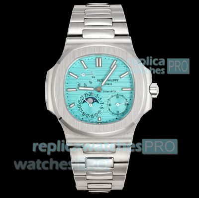 3K Factory Luxury Clone Patek Philippe Nautilus 5712 Tiffany Blue Stainless Steel Moon Phase Watch 